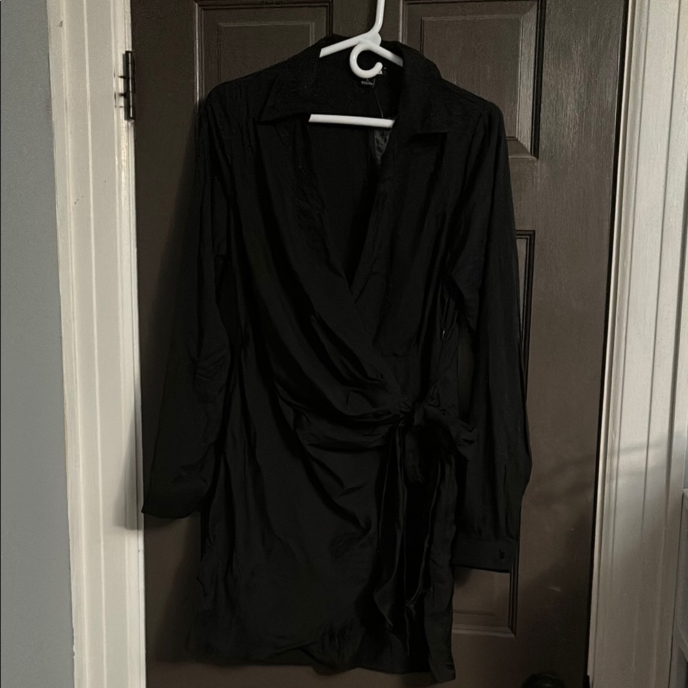 Fashion Nova Elegant Black Wrap Long Sleeve Dress